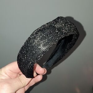 New handmade boutique shimmer sparkle top knot flexible wide headband black